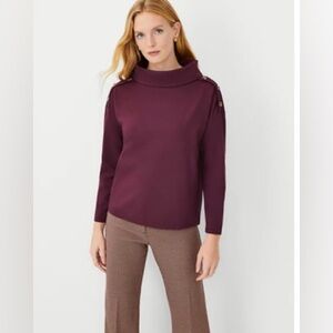 NWT Ann Taylor Shoulder Button Mock Neck Top